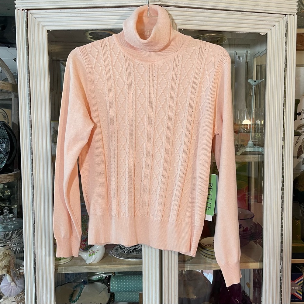 Peach cable knit turtleneck sweater nwt Petite L